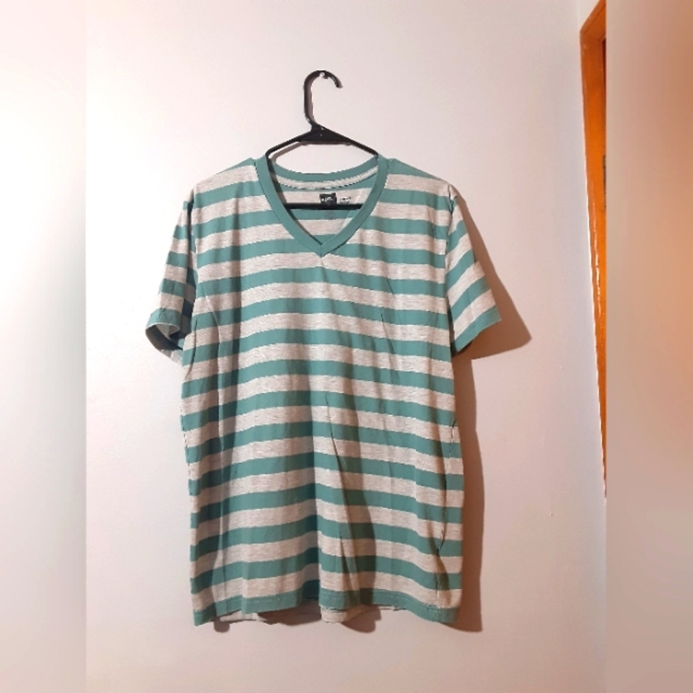 BDG Striped V-Neck Men’s Shirt - Green and Grsy Slim Fit Size L Nautica Coastle